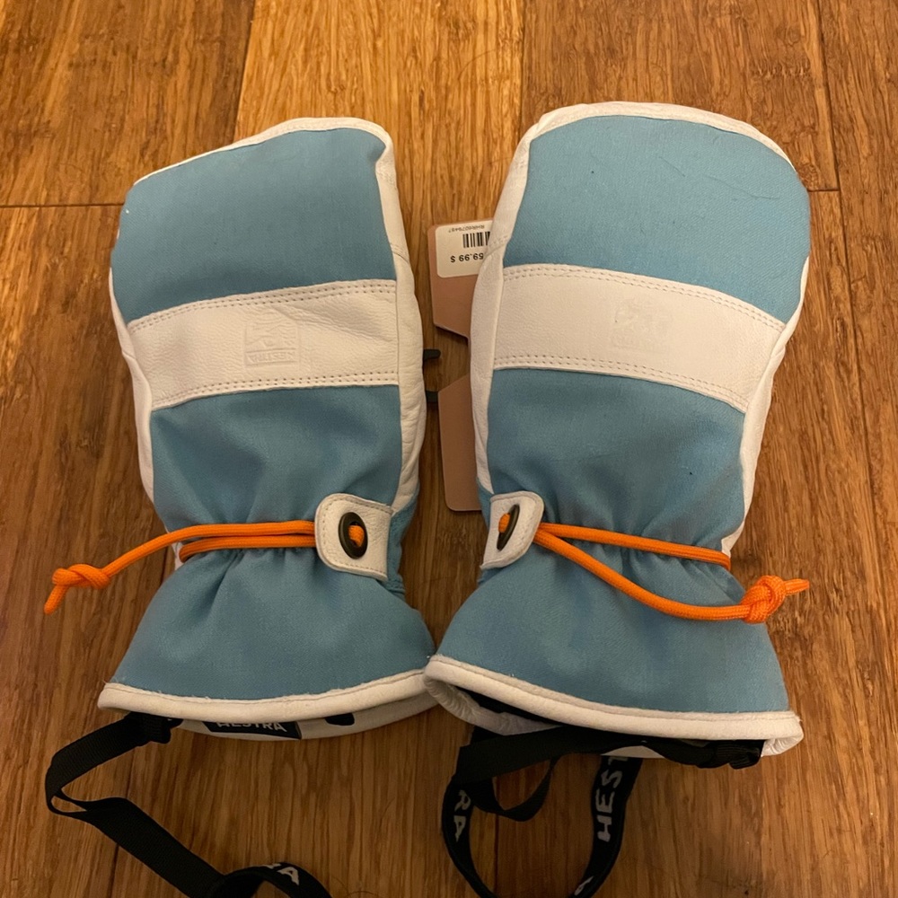 Hestra Voss C zone leather ski mitten alpine pro blue/white unisex 8 medium NWOT